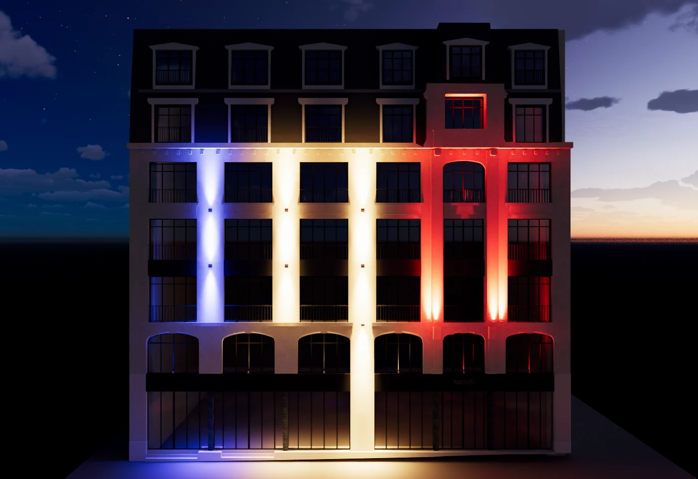 Mise en lumière tricolore d’une façade